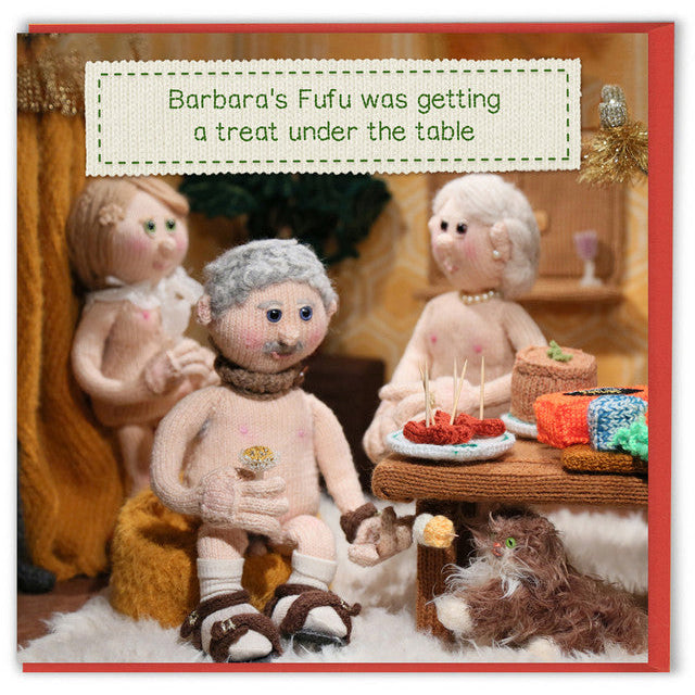 Christmas Card - Barbara's Fufu was getting a treat under the table.