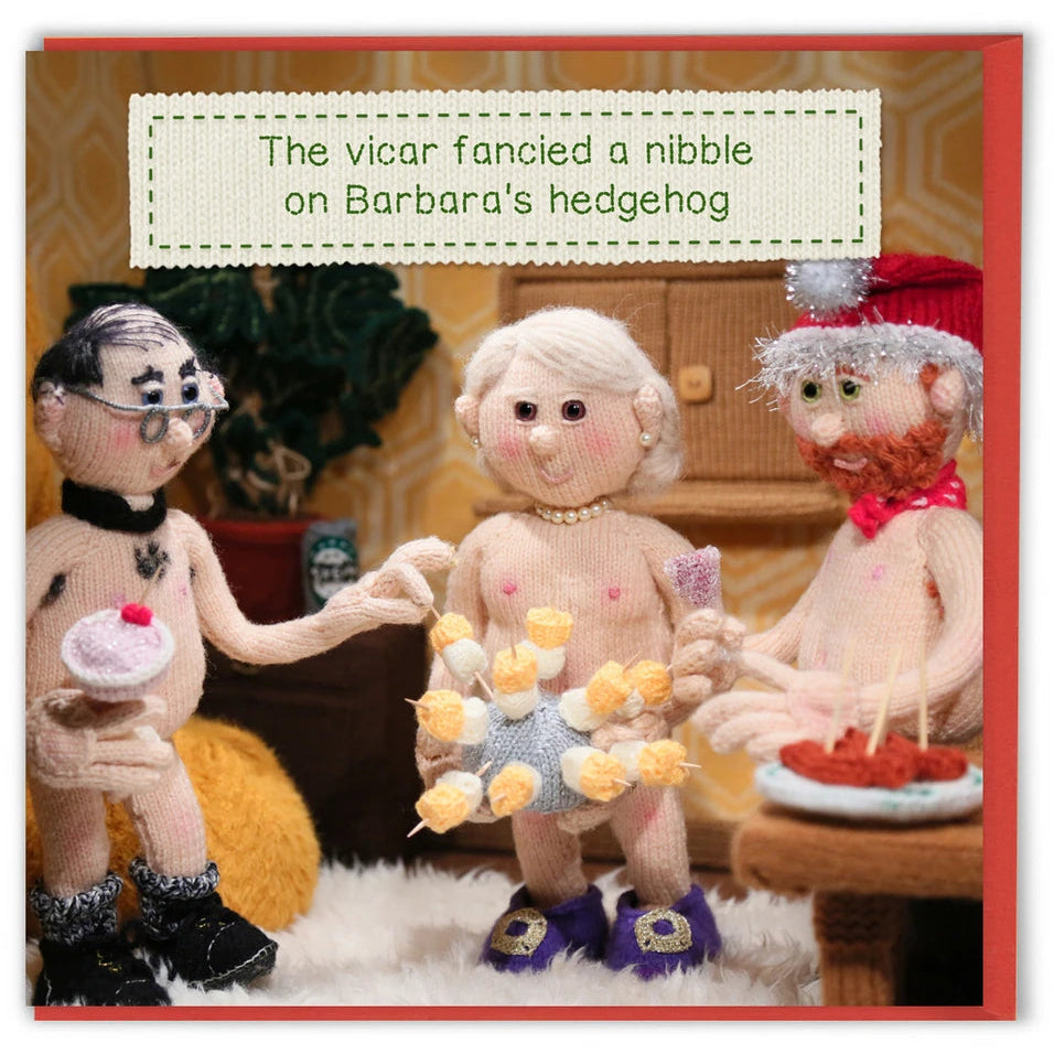 Christmas Card - The vicar fancied a nibble on Barbara's hedgehog.