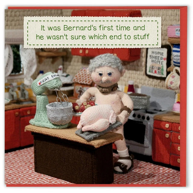 Christmas Card - It was Bernard's first time and he wasn't sure which end to stuff.