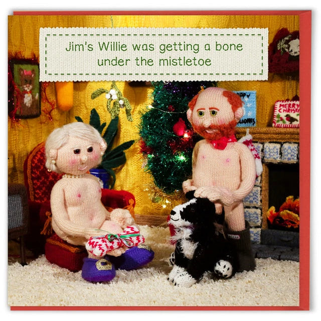 Christmas Card - Jim's Willie was getting a bone under the mistletoe.